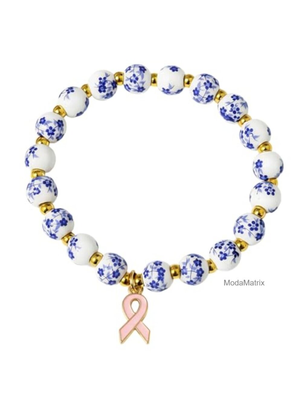 Handmade Ceramic Stretch Beaded Bracelet with Charms
